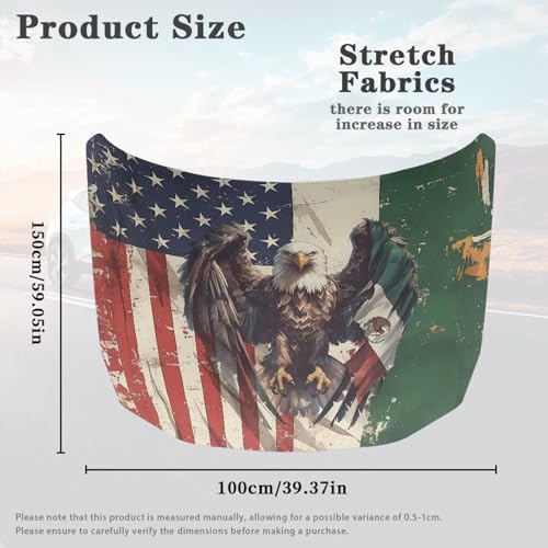 Image of Eagle American and Mexican Flag for Car Hood Cover All Weather Automotive Exterior Accessories Universal Fit Hood Covers for Cars, Trucks, SUV, or Van Full Coverage