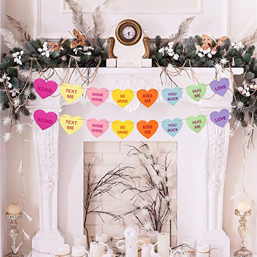Image of FestikoValentines Day Heart Banner Garland with 32 Pcs Hearts, 32.8ft Candy Color Heart Garland,Heart Sayings Banners for Anniversary,Wedding,Birthday Party,Valentines Decor(2 Strings)