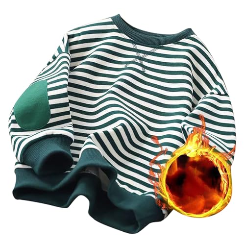 Boys Hoodie Sweatshirt Boys Girls Classic Striped Sweatshirt Crew Neck Long Sleeve Thick Warm for Children (3-14