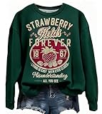 BOMYTAO Vintage Rock Band Sweatshirts for Women Fashion Country Music Pullover Beatle Strawberry Fields 1967 Long Sleeve Top(Green, XX-Large)