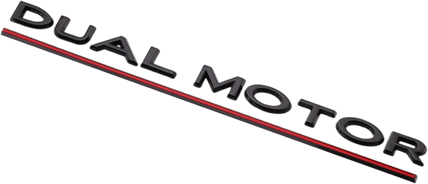 Dual Motor Emblem Sticker for Tesla Model 3 Model Y, ABS Underline Badge Letters Sticker for Car Rear Trunk Compatible with Tesla Model 3/Y/S/X Decals Decorative Accessories (Black & Red)