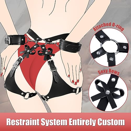 Image of Bondage BDSM Couples Sex Toys, Bondage Restraints BDSM Kit with Bows Handcuffs, BDSM Restraints Sex Straps Harness Set Faux Leather, Adult Couple Sex Toys