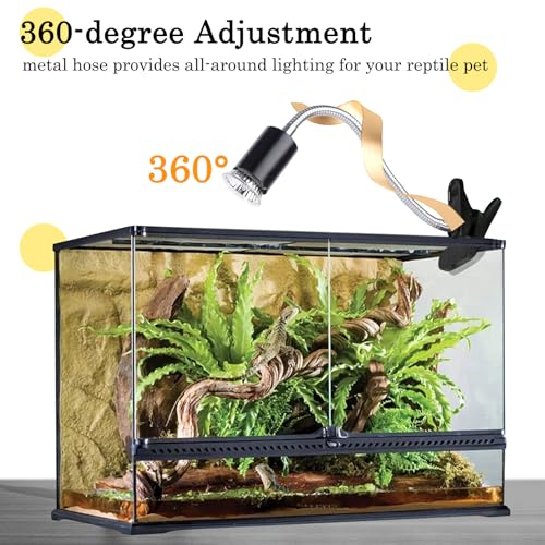 Image of LUCKY HERP Reptile Heat Lamp with Clamp, Aquarium Turtle Tank Basking Light with 360 Rotatable Timing & Dimming and 2 Pack 50W UVA UVB Heat Light Bulb for Turtle Tortoise Lizard