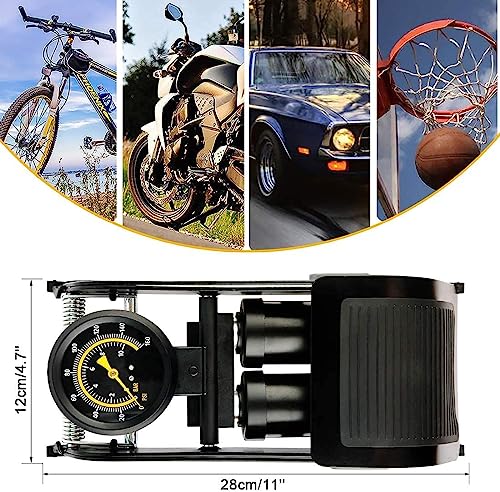 Image of Double Cylinder Portable High Pressure Foot Air Pump with Gauge | Heavy Duty Tyre Inflator for Car, Bike, Bicycle, Motorcycle & Sports Balls | Foldable Foot Pump Compressor (160 PSI) (Multi)