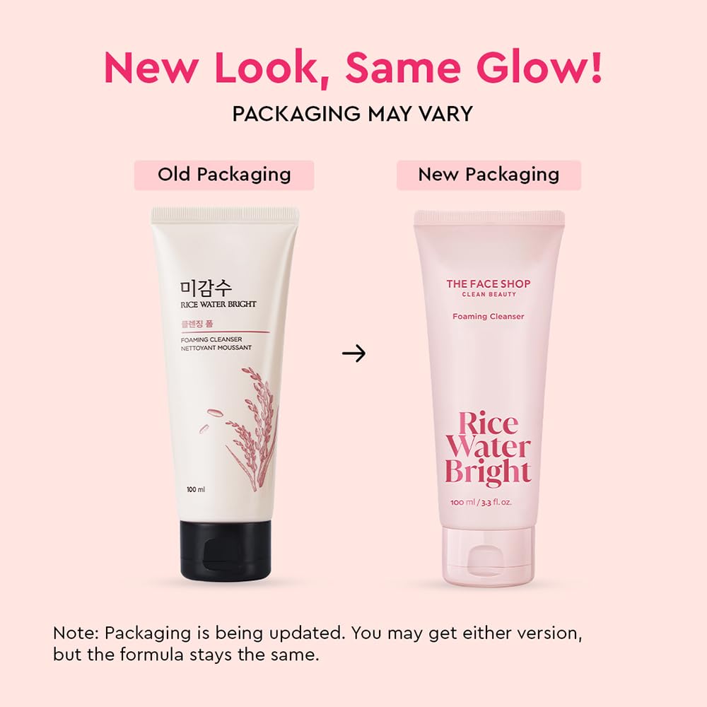 The Face Shop Rice Water Bright Foaming Face Wash 100ml | Face Wash for Glowing Skin | Cleanser for Uneven Skin Tone | Korean Skin Care, For Oily skin