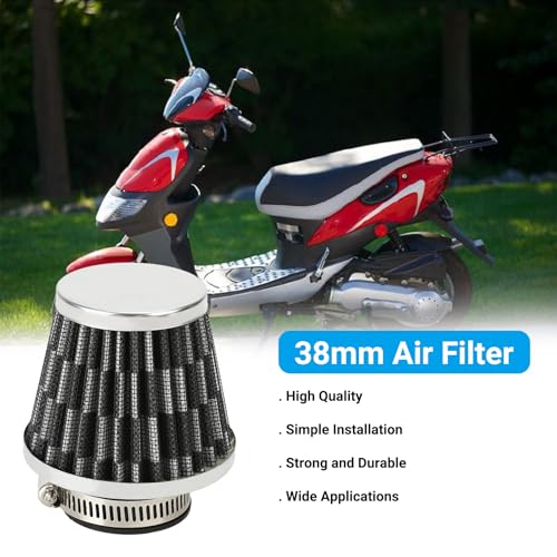 Image of EOPOAYI 38mm(1-1 /2 inch) Air Filter Compatible with GY6 139QMB 125cc 110cc 50cc Taotao Baja Jonway Roketa Loncin Scooter Moped ATV Quad 4 Wheeler Go Kart Pit Dirt Bike Parts Silver with Fuel Line