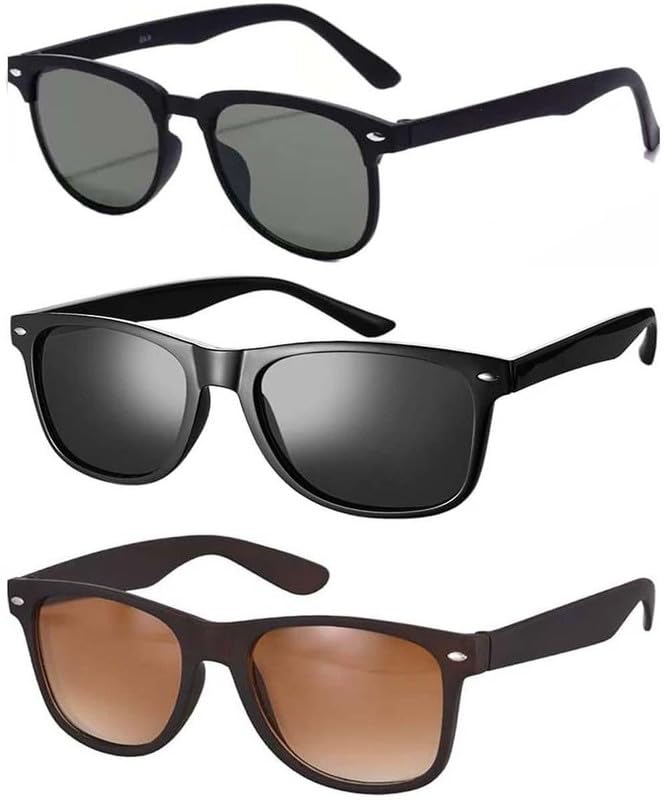 Unisex UV400 Protection| Combo Offer Pack of 3 Stylish Black Shade| Rectangular Sunglasses for Men and Women with Box| #3-658-image-22