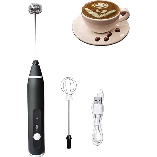 Kresal Wireless Electric Egg Beater Milk Frother, Coffee Stirring Stick, 2 in 1 USB Rechargeable, Black