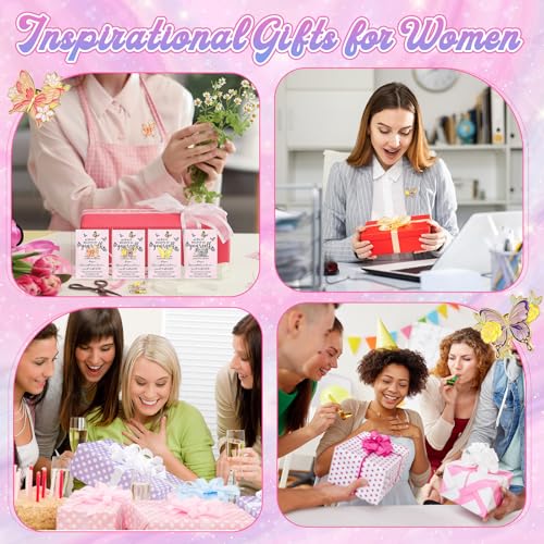 Image of Landical Inspirational Gifts for Women Bulk 4 Styles Butterfly Lapel Pins Butterfly Brooches Pins Motivational Cards with Opp Bags for Teacher Nurse(12 Sets)