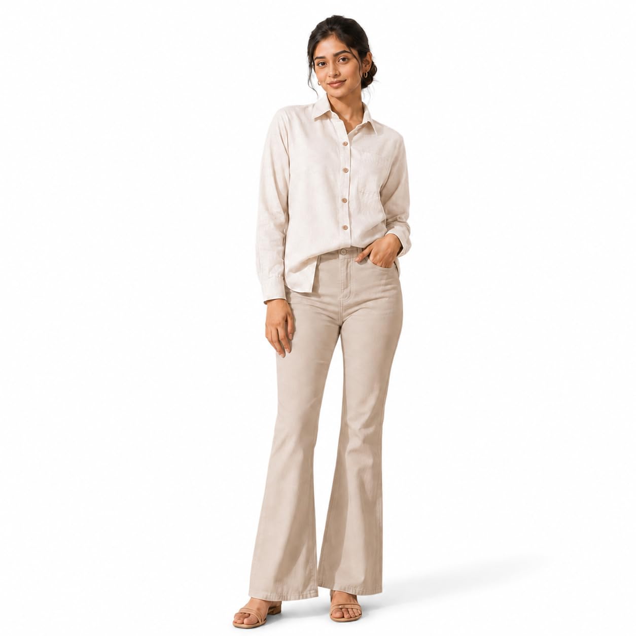 Enate Off White Regular Fit Shirt – Premium Cotton Casual Wear for Women | Versatile & Stylish Everyday Shirt(Medium)-image-48