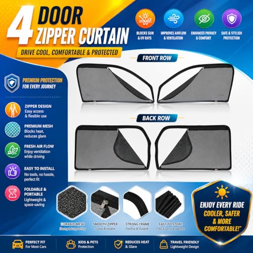 Image of Able Dotnet Car Magnetic Sun Shade Curtains 4 Door with Zipper for TATA Harrier Type-I Set of 4 Pcs (2019 to 2024 Model)