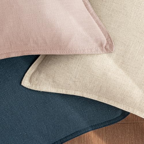 Image of Decorative Linen Solid Throw Pillow Covers Boho Accent Farmhouse Pillows Modern Valentines Home Decor for Couch Sofa Living Room Bed 20x20 Inch Set of 2,Light Pink