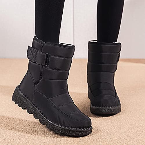 Hbeylia Winter Snow Boots For Women Men Unisex Waterproof Thermal Fleece Lining Anti Skid Mid Calf Boots Wedge Platform Warm Wool Fuzzy Ankle Booties Outdoor Work Camping Short Boots For Boys Girls2