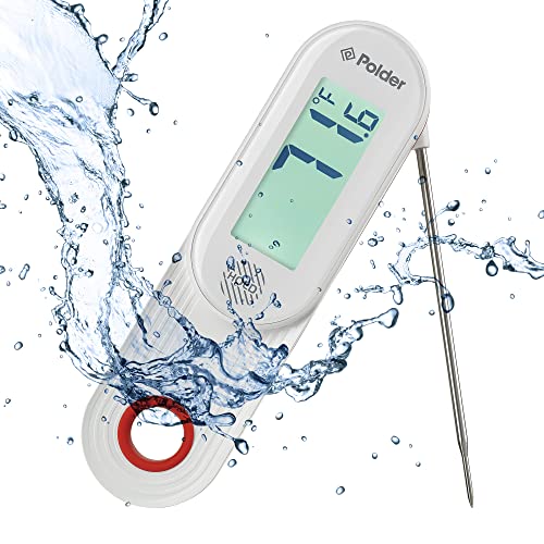 Polder Waterproof Digital Instant Read Meat Thermometer With Folding Probe And Ambidextrous Backlit Display (White) #TOP1