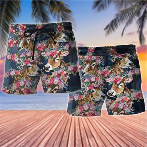 Cow Lovers Men's Swim Trunks - Tropical Summer Hawaiian Shorts for Men, Men's Summer Bathing Shorts Set 333