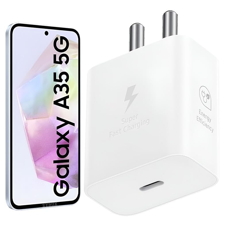 Image of Gan 25W USB-C Super Fast Charger Adapter Compatible with Samsung Galaxy A35 5G Phones | Super Fast Charge for M05 /S24 /S23 /S22 /S21 fe /S20 /M14 /M34 /M54 /A15 /F15 /M13 /A34 /A54, 25 w Charging Speed, White