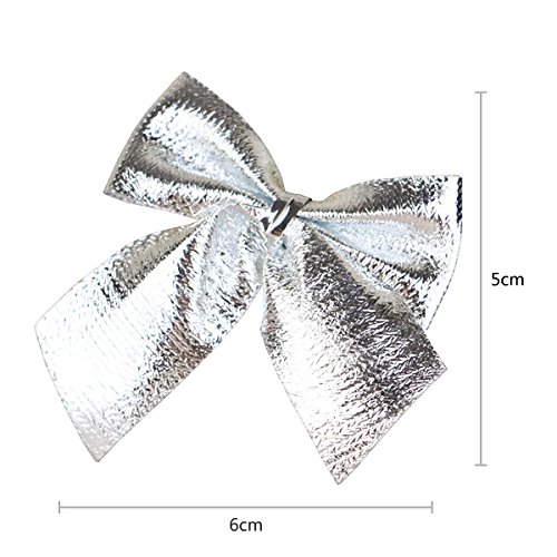 Baokai Christmas Bows, 60pcs Wreaths Bows Festival Bowknot Christmas Ribbon Bow Tie Xmas Decorative Bows Ornaments for Christmas Tree Party Gift(Silver)