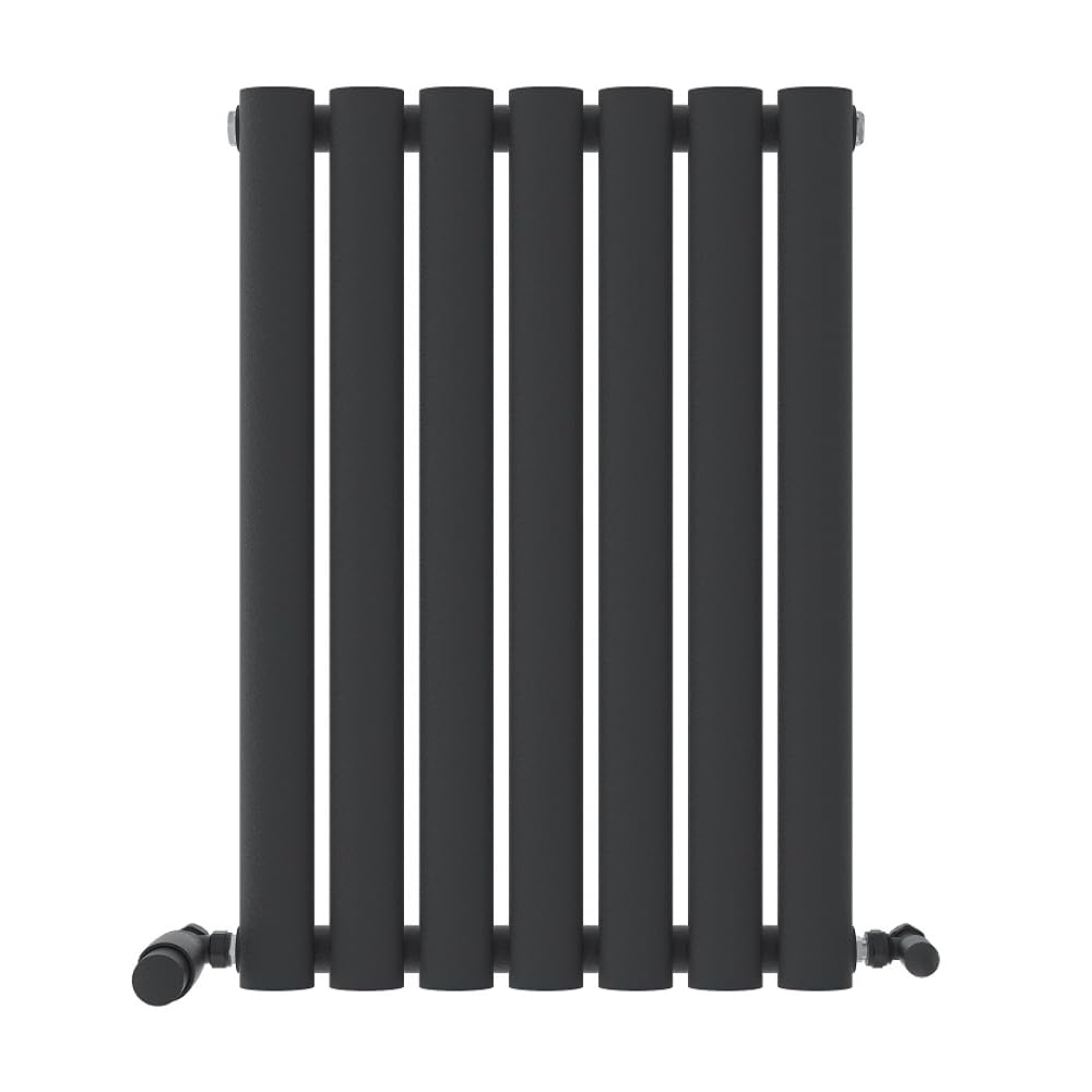 iBathUK Strata Wall Mounted Horizontal Single Oval Panel Radiator, 7-Column Steel, Hydronic Central Heating, High Thermal Output, Modern Designer Radiator for Bathroom in Matt Anthracite, 600 × 413mm