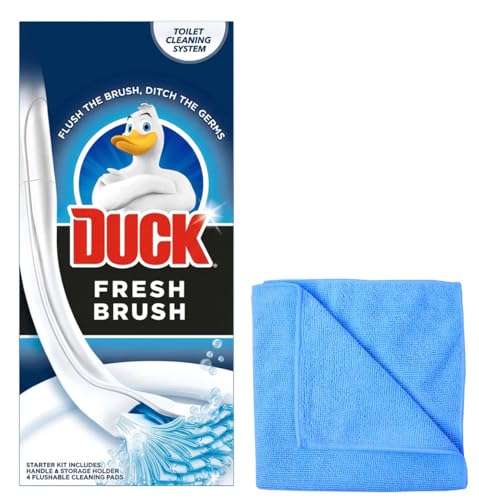 Toilet Fresh Brush with Holder-Toilet Bowl Cleaner Starter Kit [1 Handle + 4 Refills]- with Microfibre Cleaning Cloth