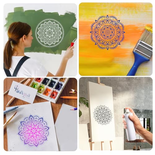 MWOOT STENCIL SET 8pcs, Large Mandala Templates for Painting Reusable Floral Designs, Wall Tile Furniture Home Decoration - Image 4