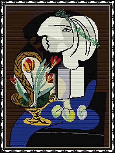 Image of Amiiba Stamped Cross Stitch Kits, Pablo Picasso Nature Morte Aux Tulipes DIY 11CT 18.1x23.6 inch (Picasso)
