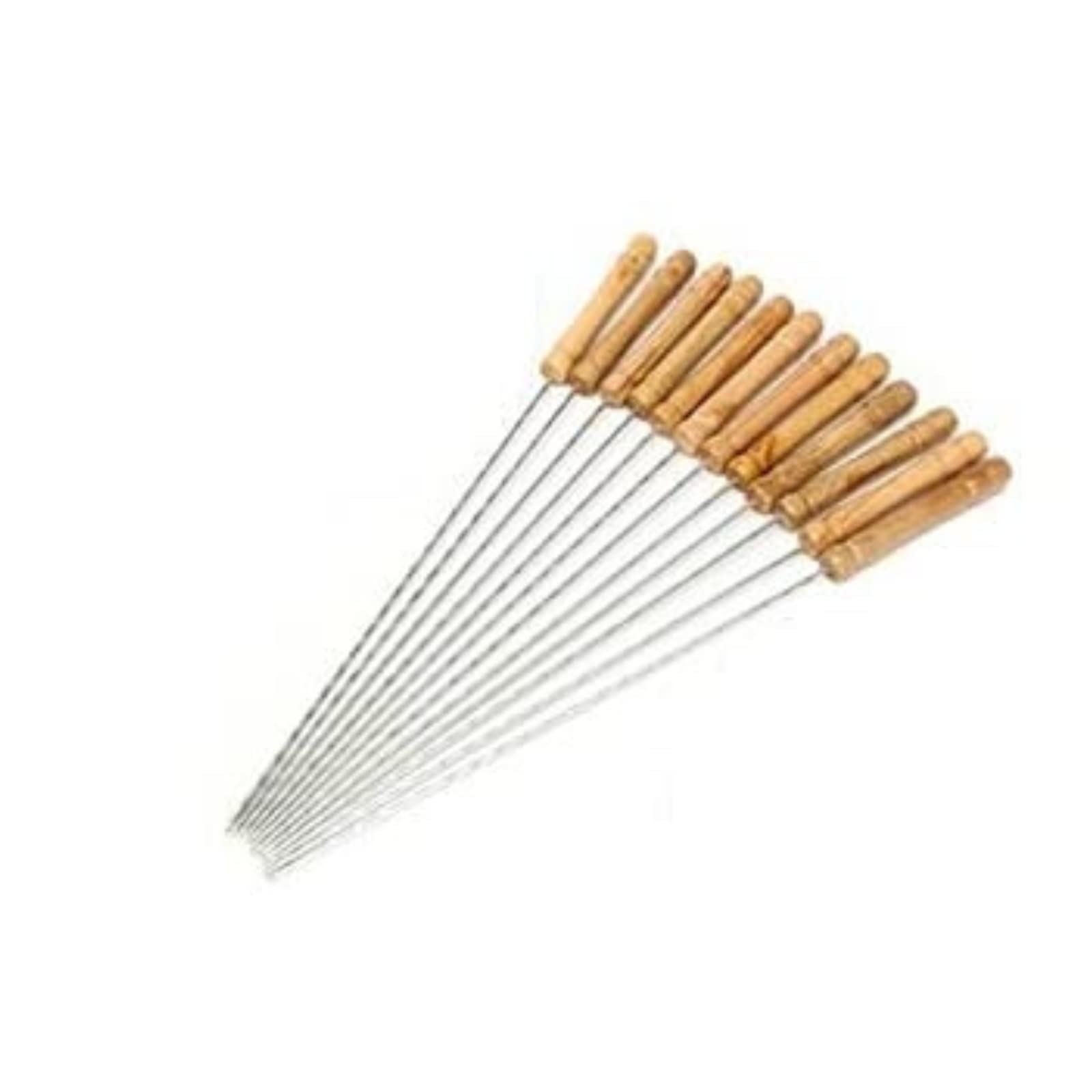 passpass Grill Tandoor Roast Fork Stainless Steel Roast Fork Barbecue Fork with Wooden Handle Disposable Stainless Steel Roast Fork Set (Pack of 12)