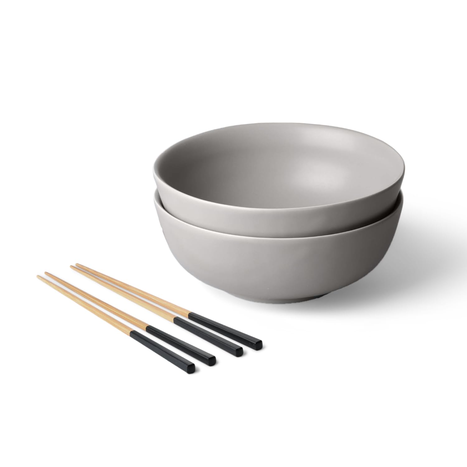 Photo 1 of Fable Ramen Set - Includes 2 Ramen Bowls and 2 Pairs of Chopsticks - Durable, Dishwasher Safe Stoneware Ceramic Bowls and Bamboo Chopsticks- Beachgrass Green