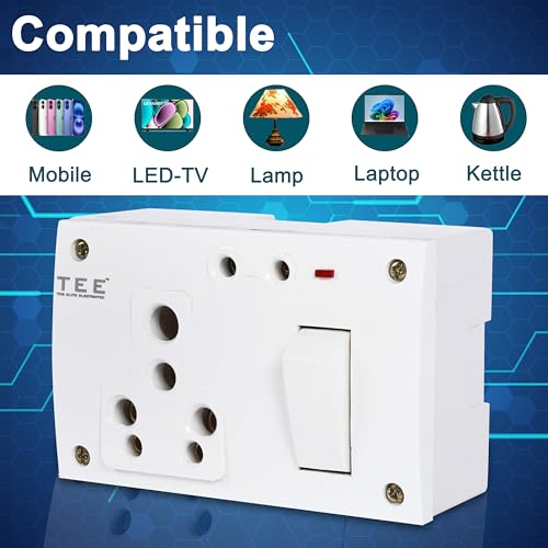 Image of Combined Box 16A with Universal Socket, Master Switch, LED Indicator | 240V Power Utility Box for Home, Office, Appliances (COMBINED BOX +2 PIN), Without Wire, 6 Month Warranty