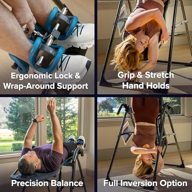 Teeter FitSpine X1 Inversion Table, Decompression Surface for Full-Body Stretch, Ergo Embrace Ankle Supports, Integrated Accessories, UL Safety Certified, Heavy-Duty 300 lb Capacity
