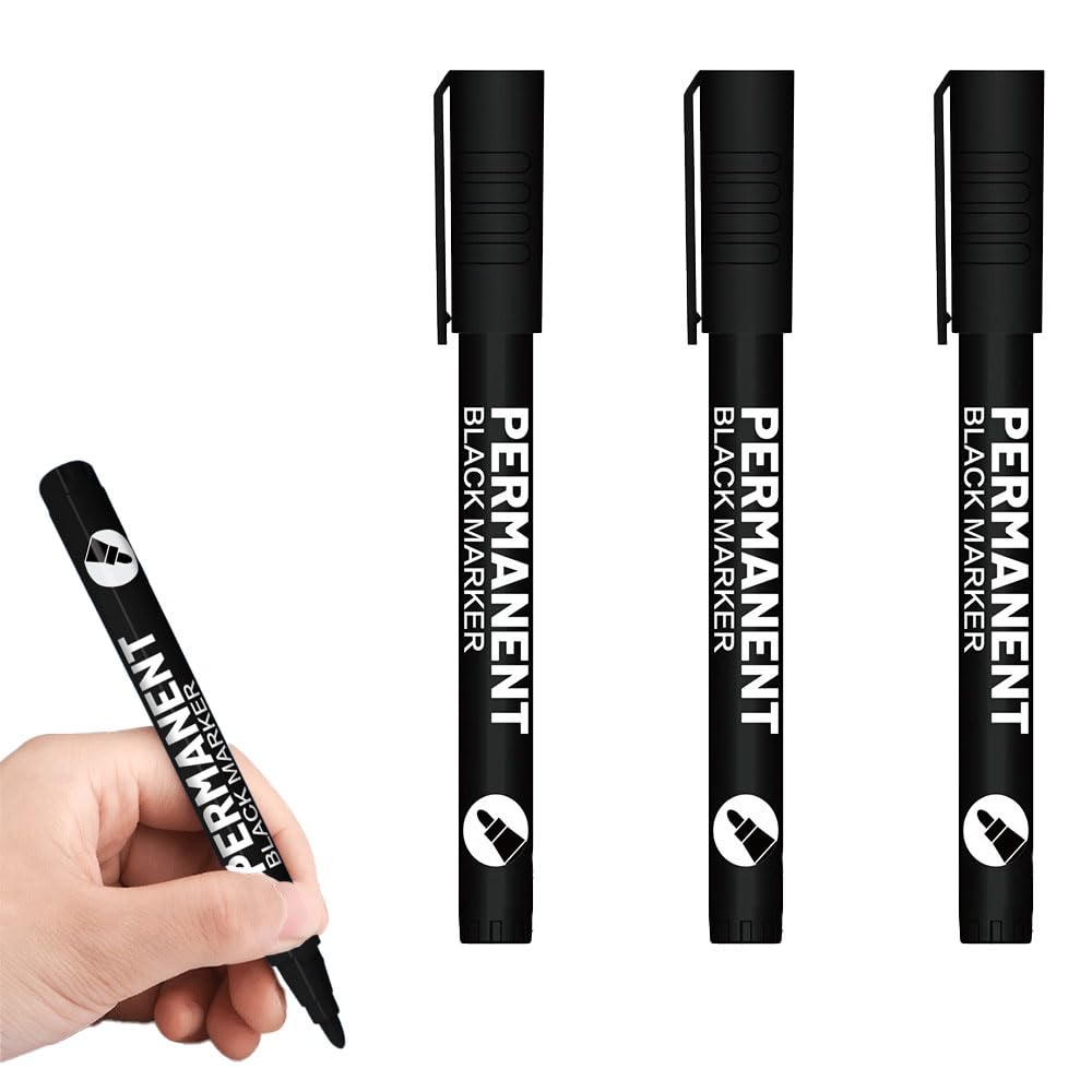 3 Piezas Rotulador negro Permanente, Ancho de Trazo de 1,5 mm, Resistentes al Agua y de Secado Rápido, para Madera, Plástico, Cuero, Piedra, Metal（negro）