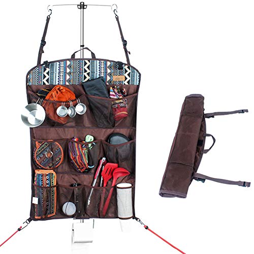 IZUS Camp Utensil Organizer Hanging-Roll-Up - Foldable Multifunctional Hanging Organizer with Back Storage