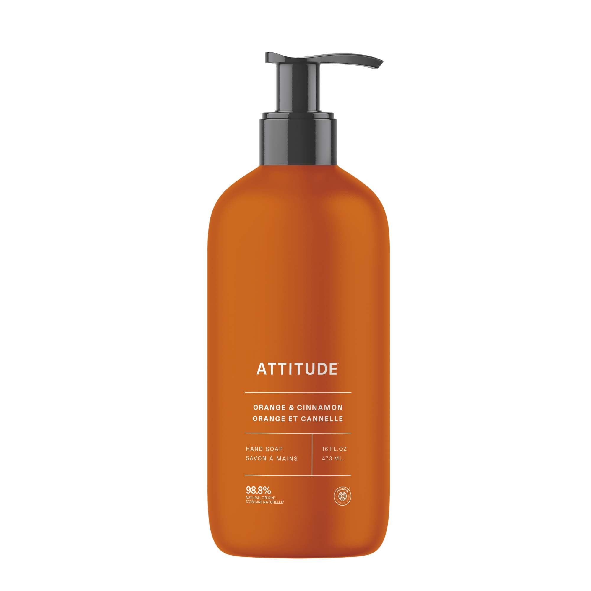 ATTITUDE Liquid Hand Soap, EWG Verified, Plant and Mineral-Based, Dermatologically Tested, Vegan, Orange Cinnamon, 473 mL