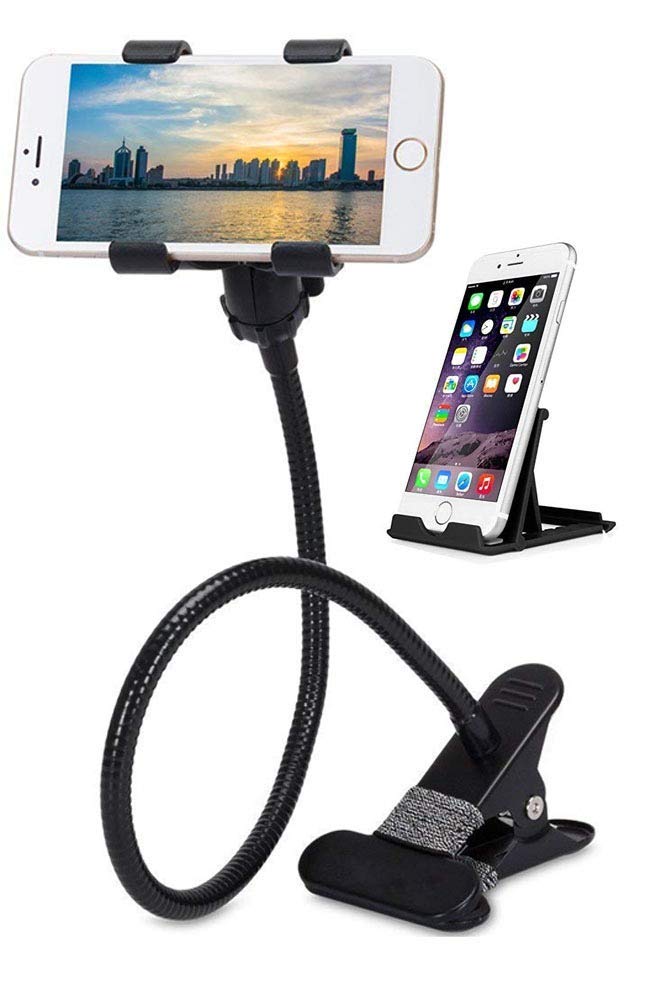 kimloo | Combo Offer | Universal Gooseneck Arm Clip Metal Lazy Stand | Mobile Phone Mount Super Flexible Durable Strong Grip 360 Degree Rotation | Compatible with All Smartphone | Black |