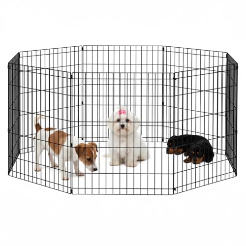 FDW 8-Panel Welpenlaufstall 76cm Welpenauslauf Flexibel & Faltbar Metall Tierlaufstall Freigehege für HundKatze Kaninchen für Innen und AußenEinfache Montage Schwarz