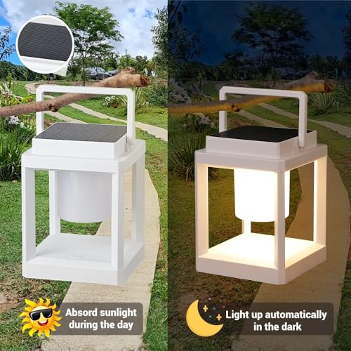 Image of DAKAFUL Outdoor Table Lamp, Led Lamps for Nightstand, Solar Lanterns Outdoor Hanging for Patio Waterproof, Cordless Battery Operated Lamp, Rechargeable Solar Lantern for Reading, Decor, Camping