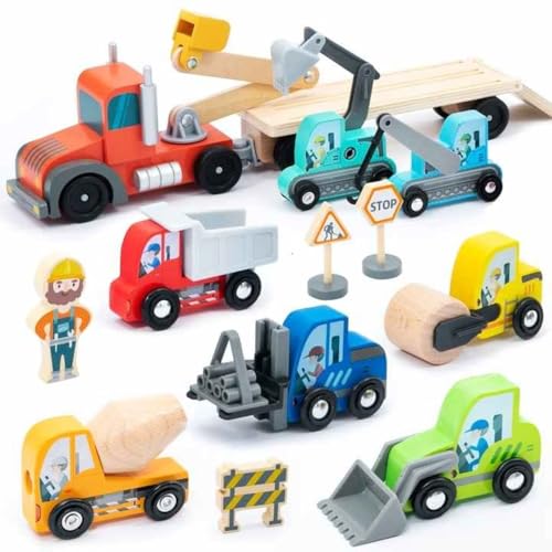 Image of Wudly Construction Truck Toy Set for Kids - Big Size Vehicles with Crane, Fire Truck & Figures - Realistic Construction Site Toy Playset for Boys & Girls Ages 3+