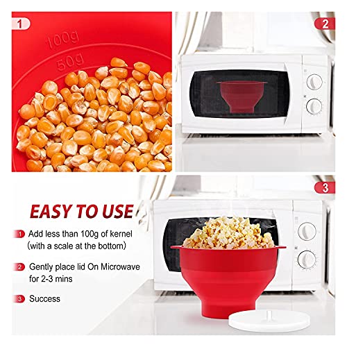 Microwave Popcorn Maker, zusammenklappbare Silikonmikrowellen-Heißluft-Popcorn-Schüssel mit Deckel und Griff, großes… – Bild 3