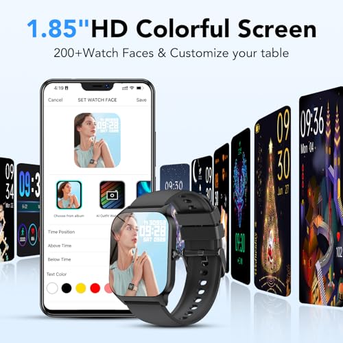 Image of Smart Watch for Men Women, 1.85 inch HD Fitness Tracker with Bluetooth Calls /AI Voice Control, IP68 Waterproof, 115+Sports Modes, 24 /7 Heart Rate /Sleep Fitness Watch Compatible with iOS /Android, Black