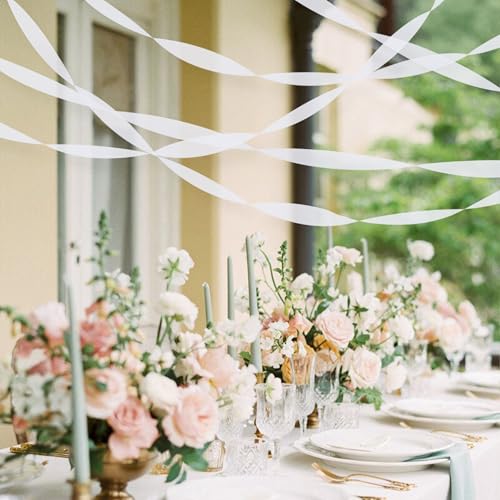 Image of 8 Rolls Crepe Paper Streamers, White Streamers Party Decorations for Baby Shower Bridal Shower Wedding Party Birthday Christmas