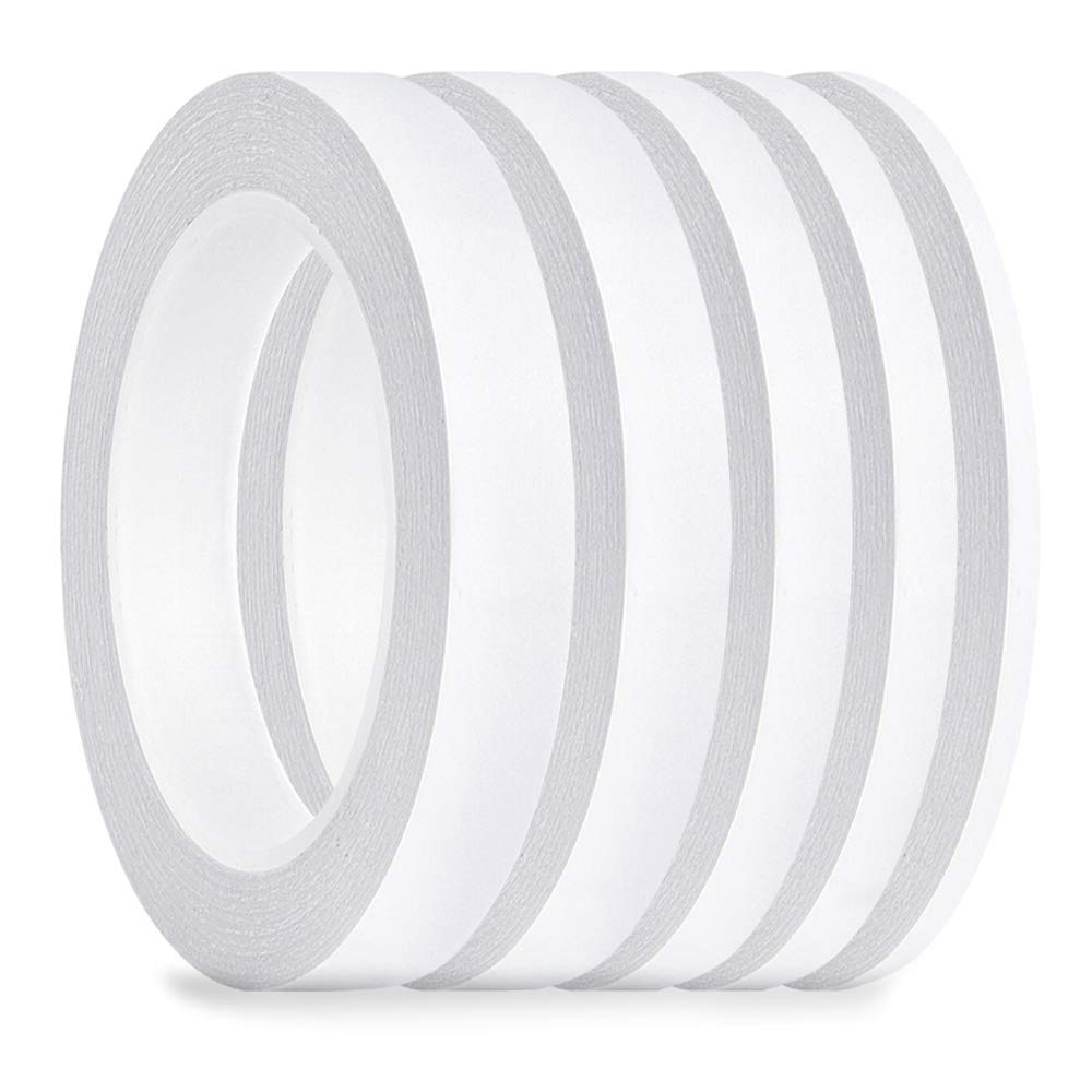 FEPITO 5 Pack Double Sided Tape Multi-Purpose Strong Sticky Tape for Office/Craft/Sewing, 25m Each Roll (Width: 6mm/ 9mm/ 12mm/ 15mm/ 18mm)