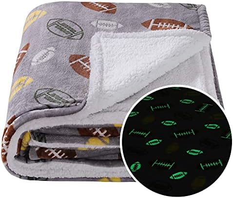 SOCHOW Glow in The Dark Sherpa Fleece Throw Blanket, Jurassic Dinosaur Pattern Double-Sided Super Soft Luxurious Plush Blanket for Kids, 127cm×150cm, Navy Blue
