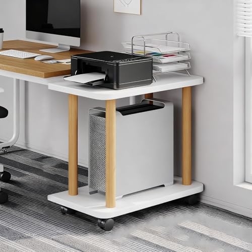 Generico Supporto per Stampante Bianco a 2 Livelli con Ruote, ripiano Mobile per Computer, Carrello portaoggetti Compatto da posizionare sotto la scrivania per Piccoli spazi, Versatile Carrello Porta