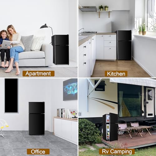 Image of Mini Refrigerator with Freezer 3.4 Cu. Ft. 2-Door Small Fridge Adjustable Thermostat & Shelves, Compact Fridge with Freezr for Dorm, Office, Apartment, 7-Level Temp Small Refrigerator, Black