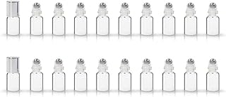 20 Pack Set 2ML(5/8 Dram) Micro Mini Glass Roll-on Glass Bottles with Metal Roller Balls - Refillable Slim Sample Vial Aromatherapy Essential Oil Roll On(2ML Pure Sliver)