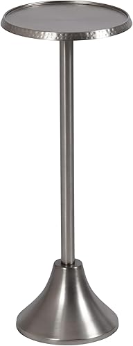 Kate and Laurel Sanzo - Mesa moderna de pedestal para bebidas, 9 x 9 x 23 pulgadas, níquel antiguo, mesa auxiliar decorativa con mesa martillada