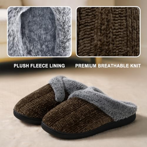 Image of Slippers for Women Fuzzy House Slip on Indoor Outdoor Bedroom Home Shoes | Furry Fleece Lined Ladies Comfy Memory Foam Female Anti-Skid Rubber Hard Sole