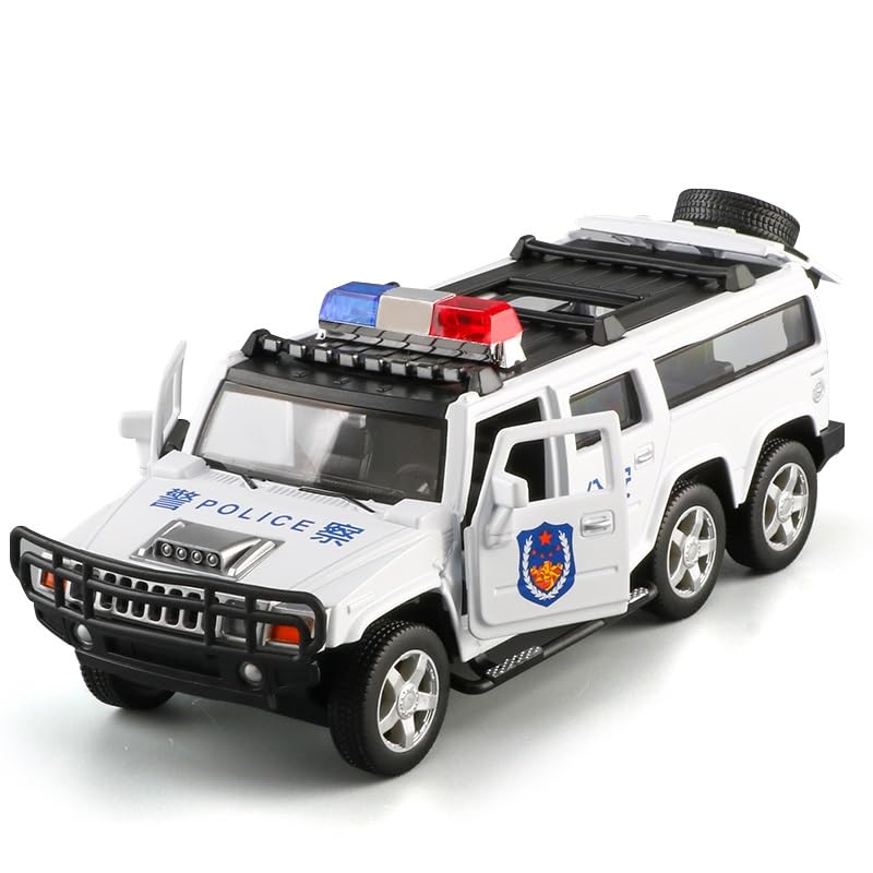 Image of FEXXA 🥰Exclusive Alloy Metal Pull Back Die-cast Car Scale Model with Sound Light Mini Auto Toy for Kids Metal Model Toy Car with Sound and Light [ New Version ] (1.32 Scale Hummer Police -White)