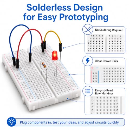 Breadboard Kit with 2 Pcs 830 Tie-Point Solderless Bread Boards, 2 Pcs 400 Tie-Point Protoboards and 126 Pcs Flexible Jumper Wires for Arduino, Raspberry Pi, STEM Electronics Projects - Image 5