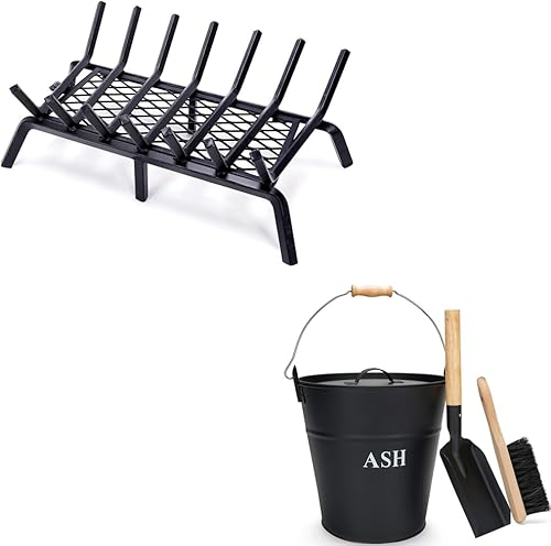 INNO STAGE Rejillas de chimenea de 24 pulgadas, cubo de ceniza de 3.5 galones