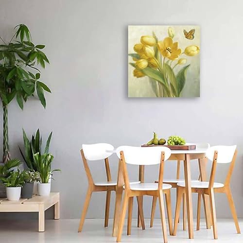 Yellow Flower And Butterfly Canvas Wall Art Yellow Flowers Watercolor Wall Decor Poster Flower Abstract Flower Floral Canvas Prints Yellow Tulip Plants Wall Decor For Home Decor 16X16Inch Noframe #TOP4